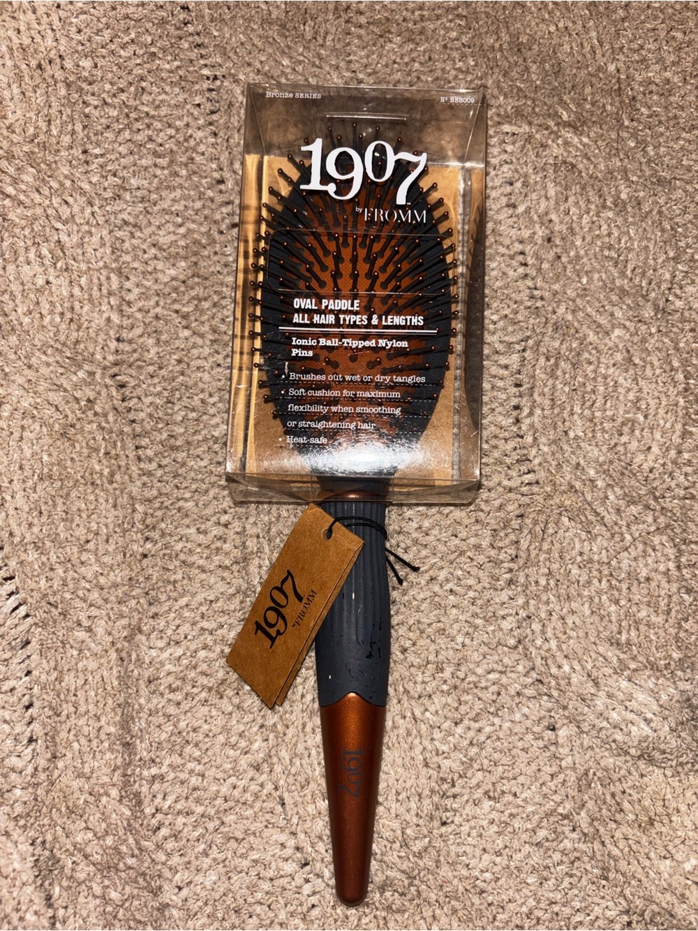 1907 by Fromm Bronze Series Oval Paddle Hair Brush Ionic Pins NIB